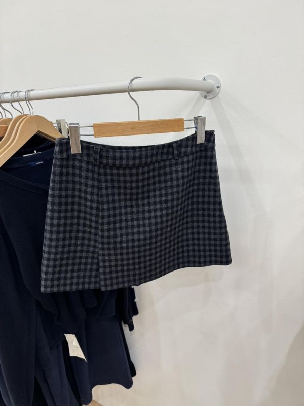 配色細格羊毛裙 