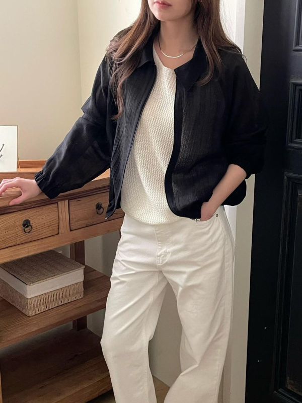 極簡亞麻拉鍊外套 