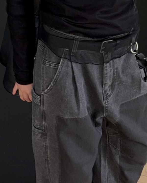 高品設計配色色塊牛仔褲 