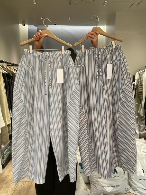 夏日感不規則拼接條紋褲 