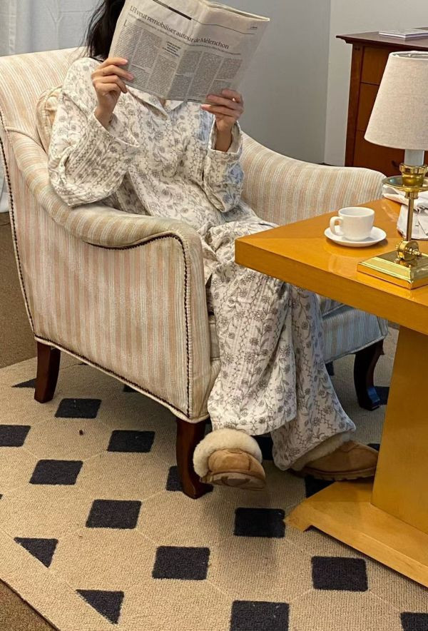 法式古典花紋韓國三層棉紗居家服（長褲） 