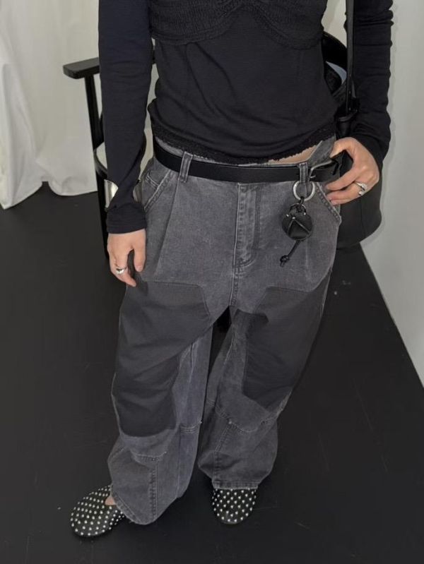 高品設計配色色塊牛仔褲 