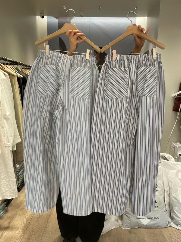 夏日感不規則拼接條紋褲 