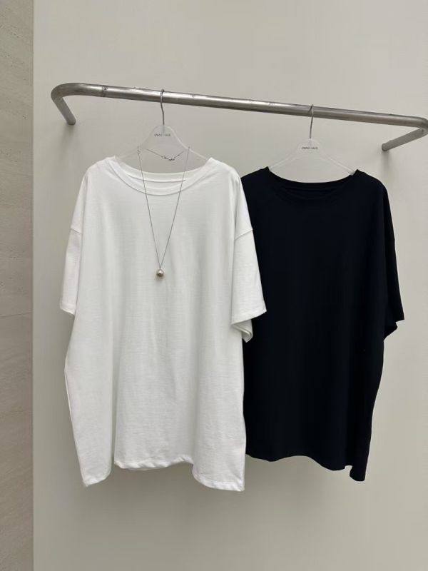後飄逸布標長版棉tee 