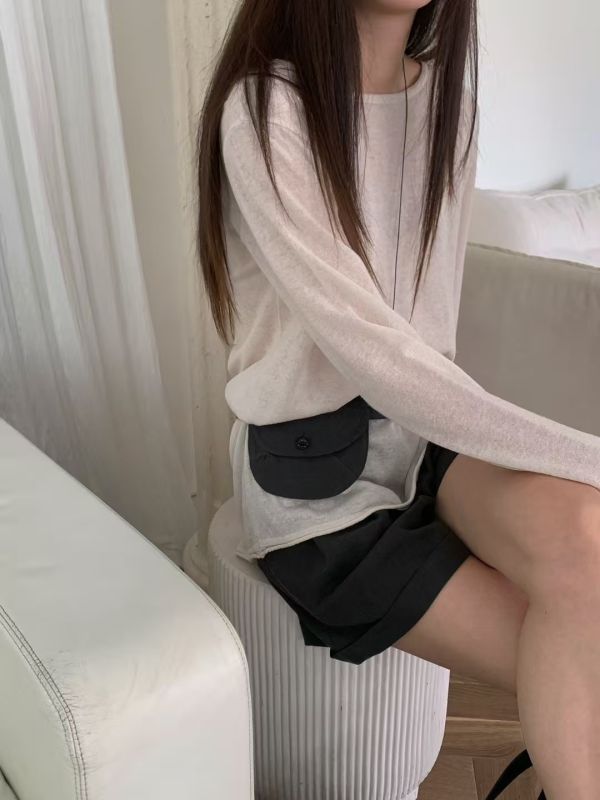 美背綁帶設計混麻罩衫 