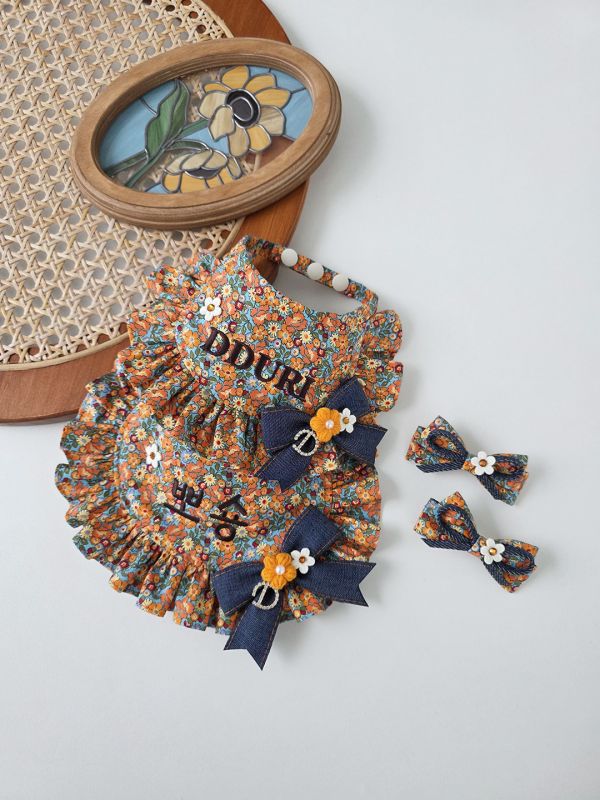 預購1012收單 | SOSO Delight 秋冬橘色花花刺繡領巾 寵物服飾,寵物選品,韓國寵物服飾,狗衣服,貓衣服,韓國寵物品牌