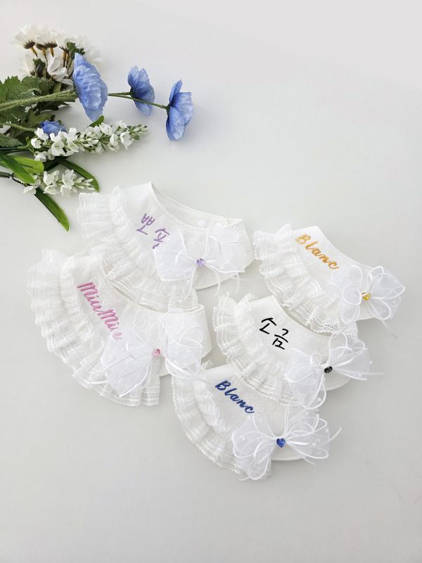 預購0819收單 | SOSO Delight 純白蕾絲刺繡領巾(S-L2，夏末下單就送小髮夾) 寵物服飾,寵物選品,韓國寵物服飾,狗衣服,貓衣服,韓國寵物品牌