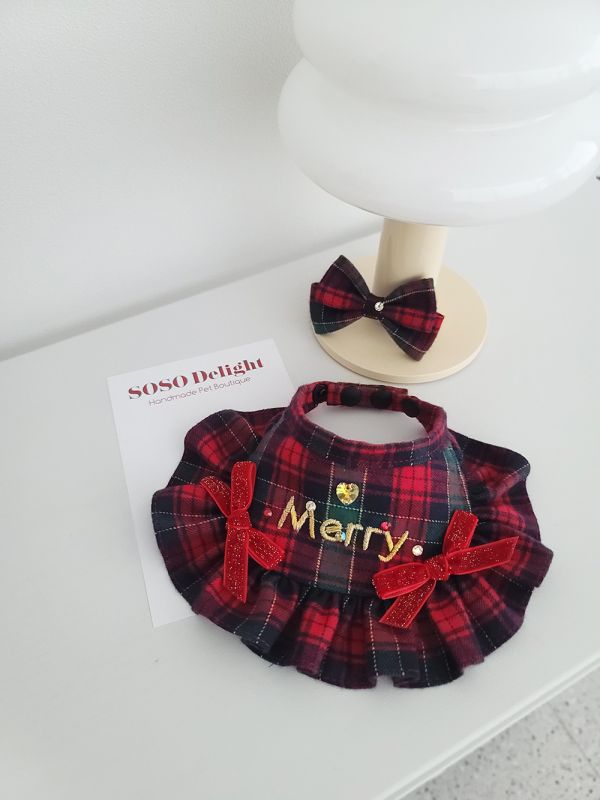 預購0819收單 | SOSO Delight 愛爾蘭風格紋刺繡領巾 寵物服飾,寵物選品,韓國寵物服飾,狗衣服,貓衣服,韓國寵物品牌