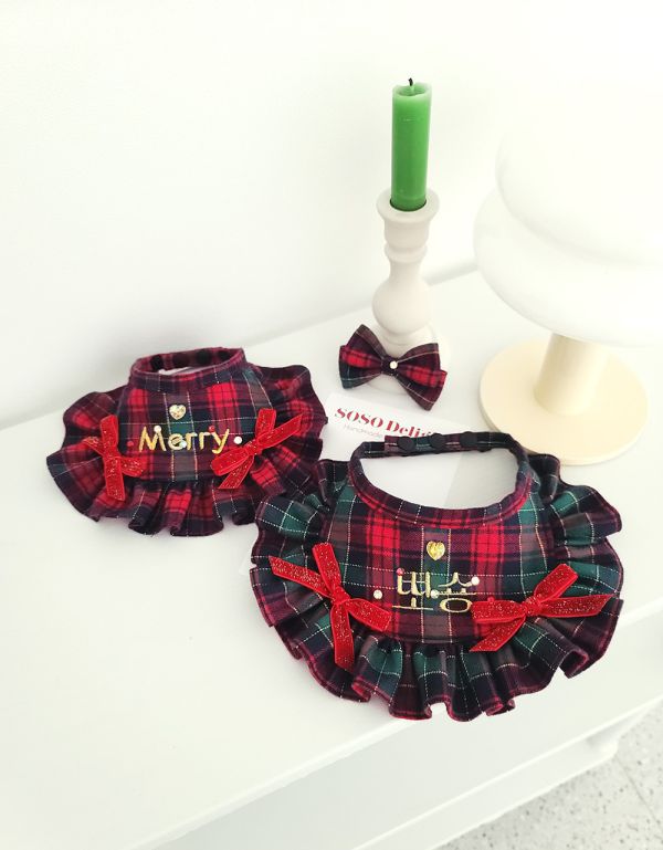 預購0819收單 | SOSO Delight 愛爾蘭風格紋刺繡領巾 寵物服飾,寵物選品,韓國寵物服飾,狗衣服,貓衣服,韓國寵物品牌