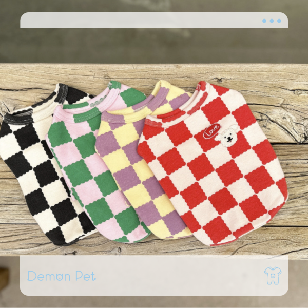 預購 | LittleCollin 棋盤格樂芙小狗上衣(S-2XL) 寵物服飾,寵物選品,韓國寵物服飾,狗衣服,貓衣服,韓國寵物品牌,寵物有機棉,韓國寵物選品, 韓國寵物秋冬選品