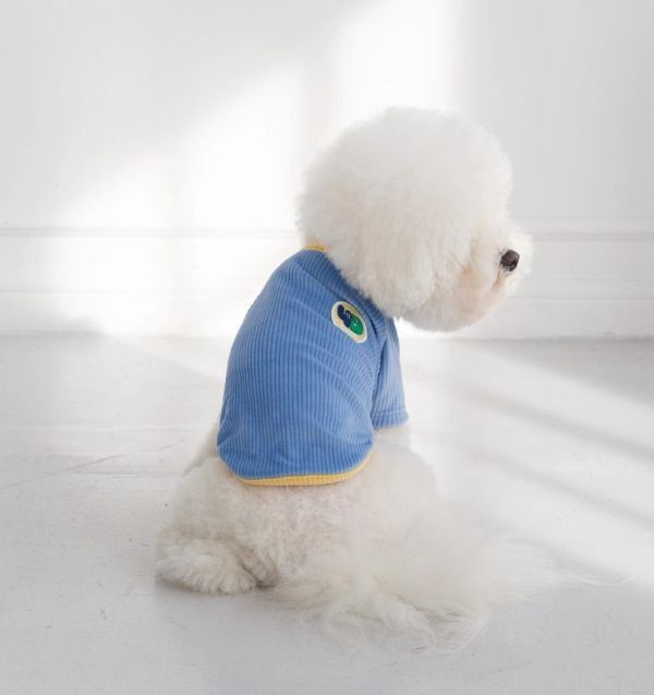 4DOGS坑條撞色上衣-藍色(S-2XL) 寵物服飾,寵物選品,韓國寵物服飾,狗衣服,貓衣服,韓國寵物品牌,寵物有機棉,韓國寵物選品,韓國寵物秋冬選品,狗圍巾,寵物保暖,寵物保暖服飾,韓國寵物保暖服飾