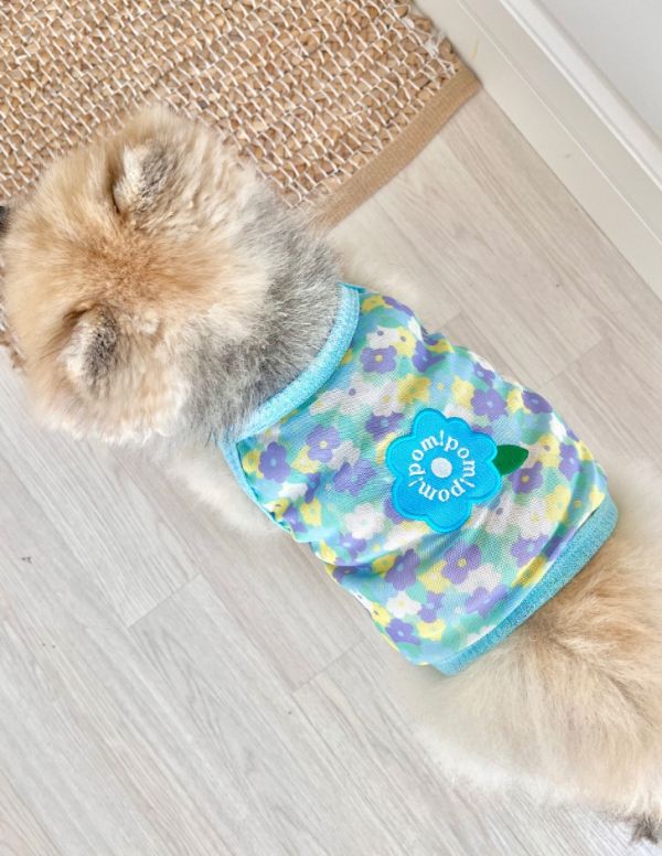 POMPOMPOM  | 花花夏日風透氣網眼背心(S-3XL) 寵物服飾,寵物選品,韓國寵物服飾,狗衣服,貓衣服,韓國寵物品牌,寵物有機棉,韓國寵物選品,韓國寵物春夏選品,寵物透氣衣服