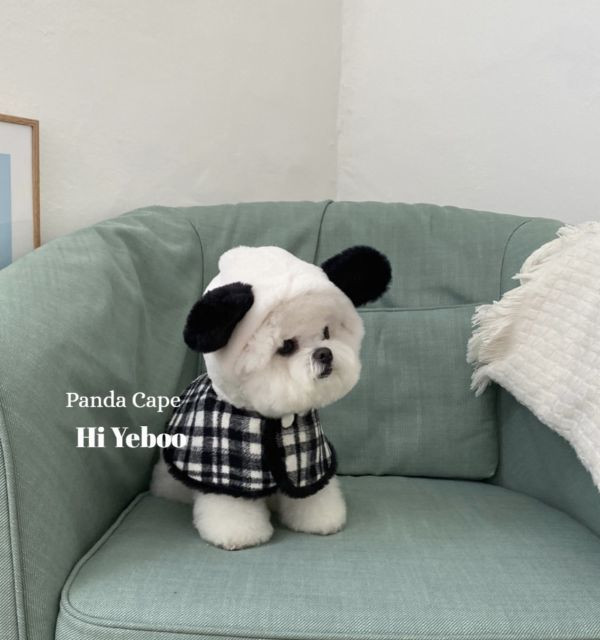 HiYeboo 熊貓耳黑白格紋領巾(L-XL) 寵物服飾,寵物選品,韓國寵物服飾,狗衣服,貓衣服,韓國寵物品牌,寵物有機棉,韓國寵物選品, 韓國寵物秋冬選品, SSFW, 寵物斗篷