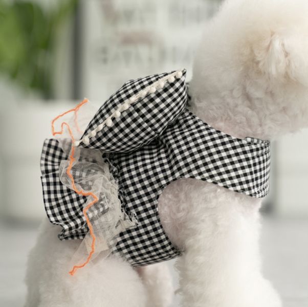 預購0614收單 | Choidog 夏日黑格紋大蝴蝶結胸背衣(S-XL) 寵物服飾,寵物選品,韓國寵物服飾,狗衣服,貓衣服,韓國寵物品牌,寵物有機棉,韓國寵物選品,韓國寵物春夏選品,寵物可愛上衣,寵物涼感,防蟲涼感抗菌,寵物胸背衣