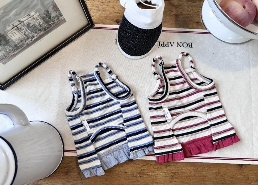 預購0410收單 | 條紋花邊小背心(二色 XS-2XL) 寵物服飾,寵物選品,韓國寵物服飾,狗衣服,貓衣服,韓國寵物品牌,寵物有機棉,韓國寵物選品,韓國寵物春夏選品,寵物風衣,寵物防水衣,DRRR,寵物針織背心