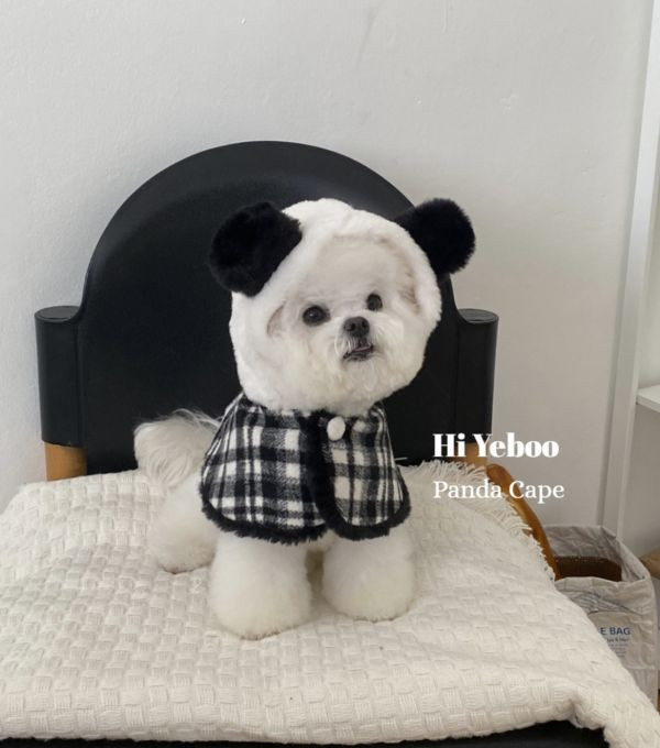 HiYeboo 熊貓耳黑白格紋領巾(L-XL) 寵物服飾,寵物選品,韓國寵物服飾,狗衣服,貓衣服,韓國寵物品牌,寵物有機棉,韓國寵物選品, 韓國寵物秋冬選品, SSFW, 寵物斗篷