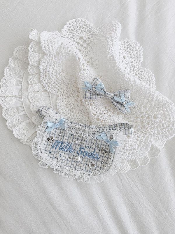 預購0621收單 | SOSO DELIGHT 藍色格紋文青款刺繡名字領巾 寵物服飾,寵物選品,韓國寵物服飾,狗衣服,貓衣服,韓國寵物品牌