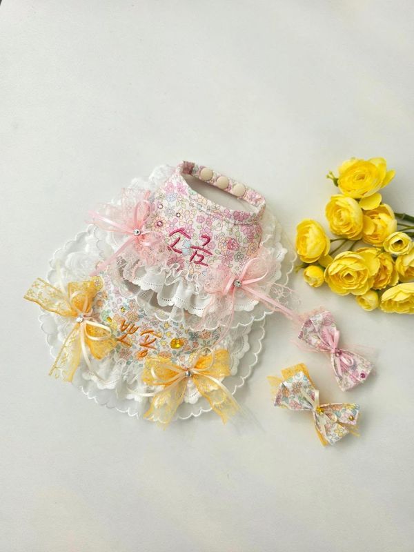 預購0305收單 | SOSO Delight 春季碎花刺繡手工領巾 寵物服飾,寵物選品,韓國寵物服飾,狗衣服,貓衣服,韓國寵物品牌