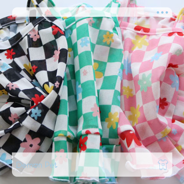 預購｜棋盤格花花連身裙 寵物服飾,寵物選品,韓國寵物服飾,狗衣服,貓衣服,韓國寵物品牌,寵物配件