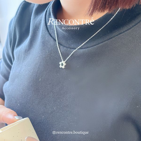 黑色系仙女 立體精緻小花 純銀耳環 戒指 項鍊 套組 