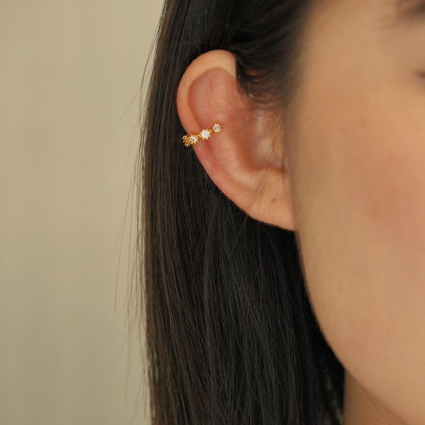 花型鑲嵌法 小圓排鑽 純銀耳骨夾 單售 