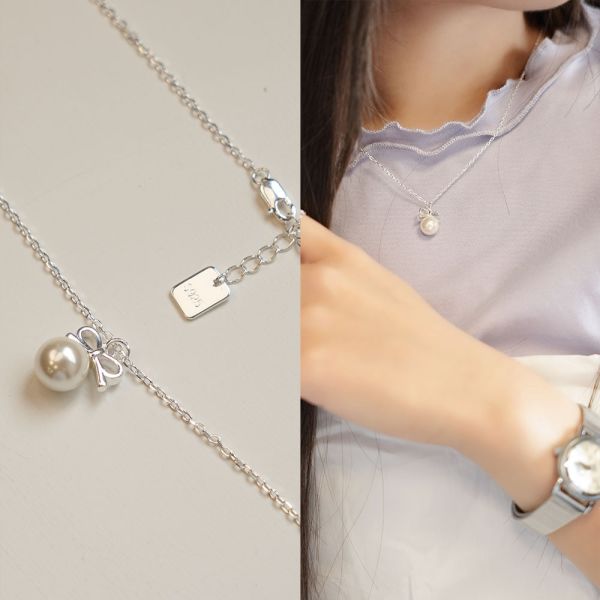 燭光晚餐 可愛珍珠純銀項鍊 韓系純銀項鍊,S925鎖骨鍊推薦,女生百搭項鍊,簡約純銀吊墜,情侶項鍊純銀,韓系氣質鎖骨鍊,抗敏項鍊推薦,日常穿搭項鍊