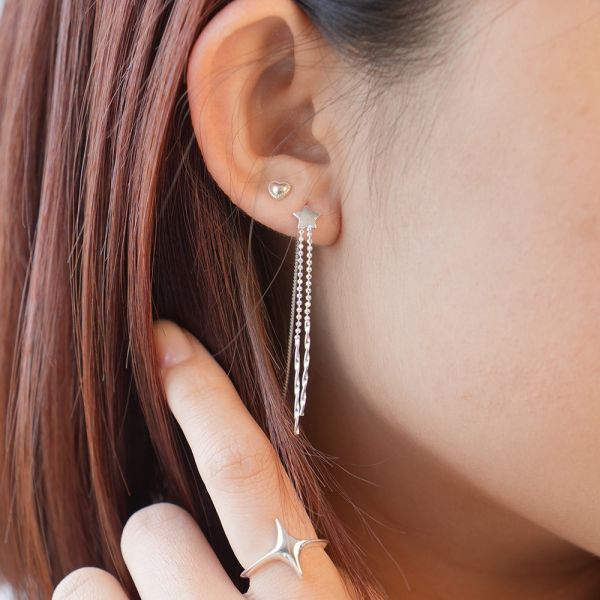 設計師款 小星芒 垂墜流蘇耳釘 韓系純銀耳環,S925抗敏耳釘,女生氣質耳環推薦,小巧純銀耳環,抗敏耳環不過敏,百搭日常耳環,簡約韓系耳飾