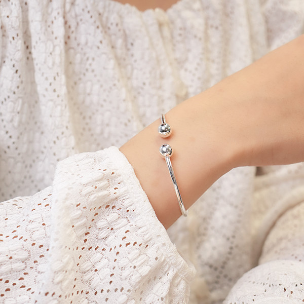 實心簡約圓珠 純銀手鐲 