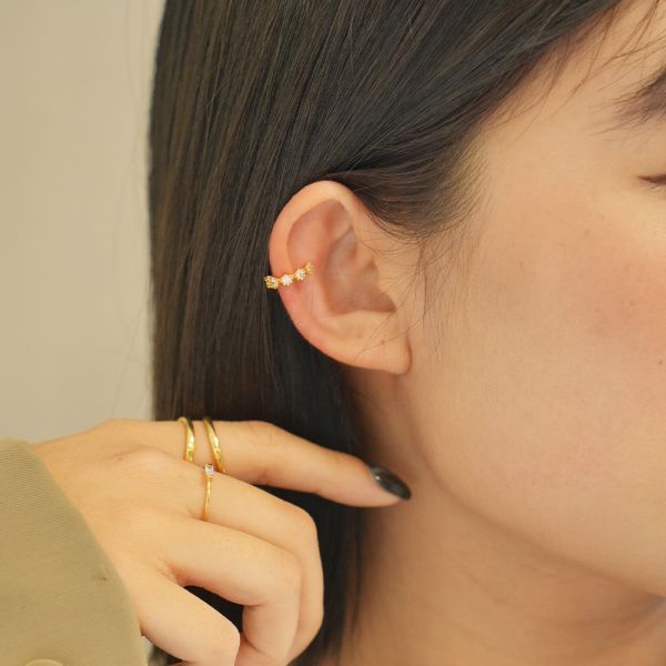 花型鑲嵌法 小圓排鑽 純銀耳骨夾 單售 