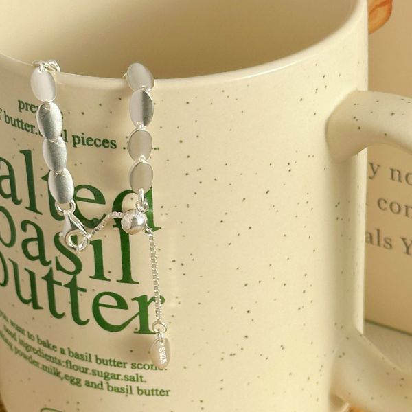 質感霧面 橢圓片 純銀抽繩手鍊 