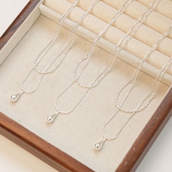 率性水滴 米粒蛇骨 純銀雙鍊項鍊 韓系純銀項鍊,S925鎖骨鍊推薦,女生百搭項鍊,韓系氣質鎖骨鍊,抗敏項鍊推薦,日常穿搭項鍊