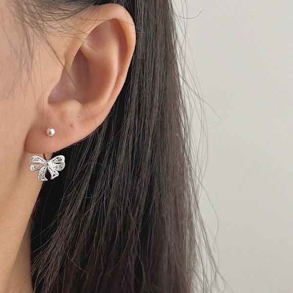 下架｜蝴蝶蕾絲後掛式轉珠耳釘 