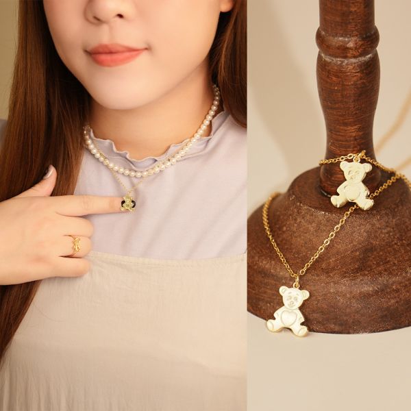 童話故事 泰迪熊純銀項鍊 韓系純銀項鍊,S925鎖骨鍊推薦,女生百搭項鍊,韓系氣質鎖骨鍊,抗敏項鍊推薦,日常穿搭項鍊