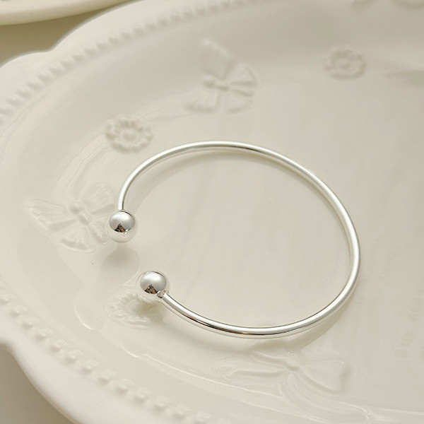 實心簡約圓珠 純銀手鐲 