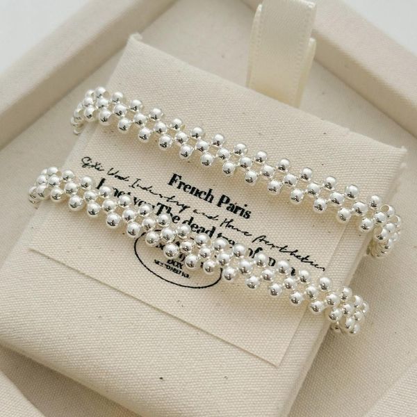 時髦圓珠編織 純銀手鍊 