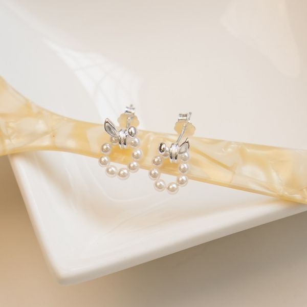 蘋果珍珠 純銀耳環 韓系純銀耳環,S925抗敏耳釘,女生氣質耳環推薦,小巧純銀耳環,抗敏耳環不過敏,百搭日常耳環,簡約韓系耳飾