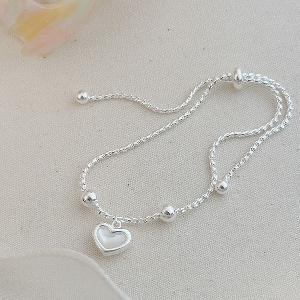 厚磅！貝殼浪漫 愛心圓珠抽繩手鍊 