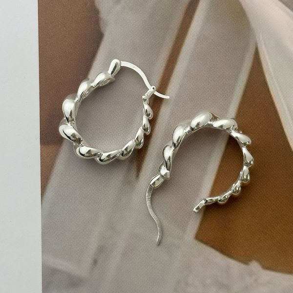 高級感！螺旋彎曲 壓扣耳環 