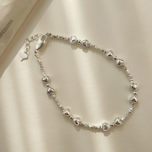 厚磅雙愛心 純銀手鍊 