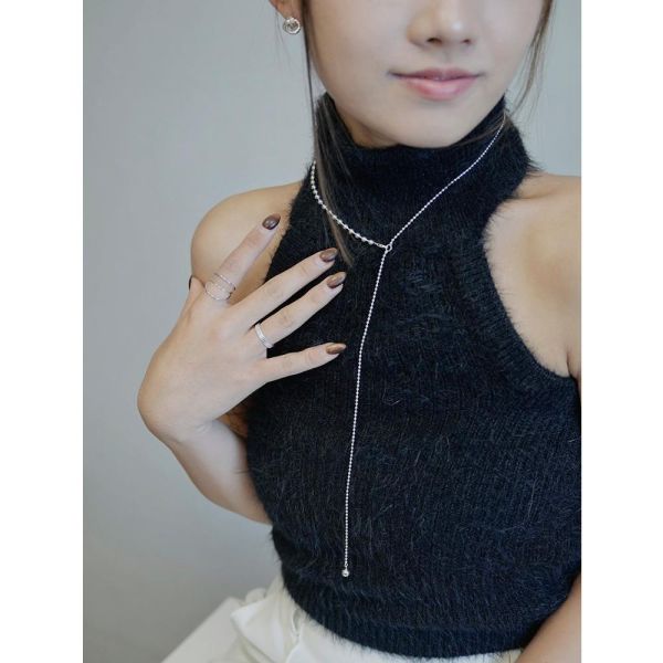 超長！拼接圓珠 垂墜項鍊 韓系純銀項鍊,S925鎖骨鍊推薦,女生百搭項鍊,韓系氣質鎖骨鍊,抗敏項鍊推薦,日常穿搭項鍊