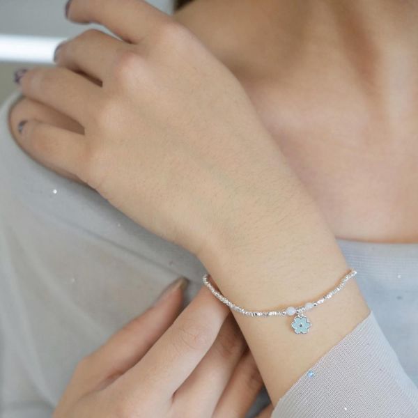 天藍小花 碎銀子 彈性純銀手鍊 