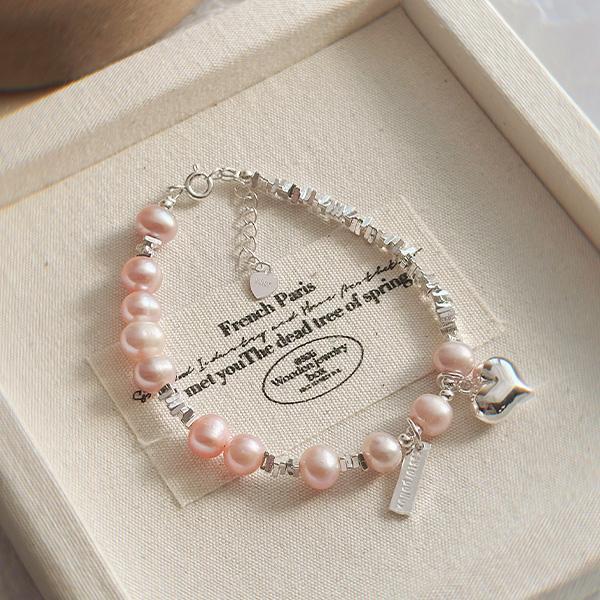 粉珍珠 愛心碎銀手鍊碎銀手鍊 