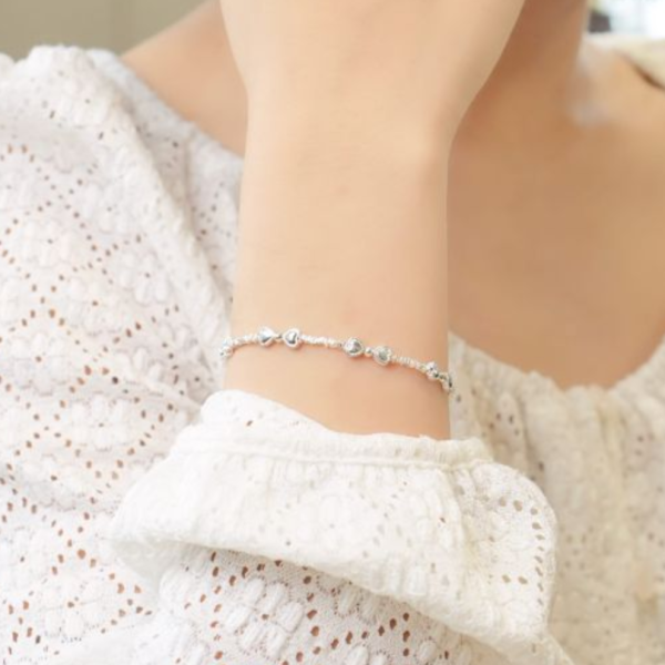 厚磅雙愛心 純銀手鍊 