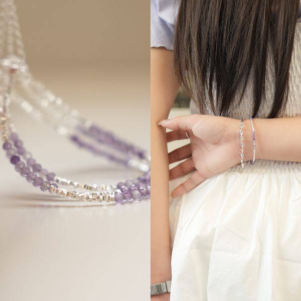 冰沁清透 紫水晶 碎銀手鍊 韓系純銀手鍊,S925抗敏手環,簡約手鍊推薦,女生日常百搭手鍊,情侶手鍊純銀,姐妹手鍊禮物,純銀手環,韓系風格,個性手鍊推薦