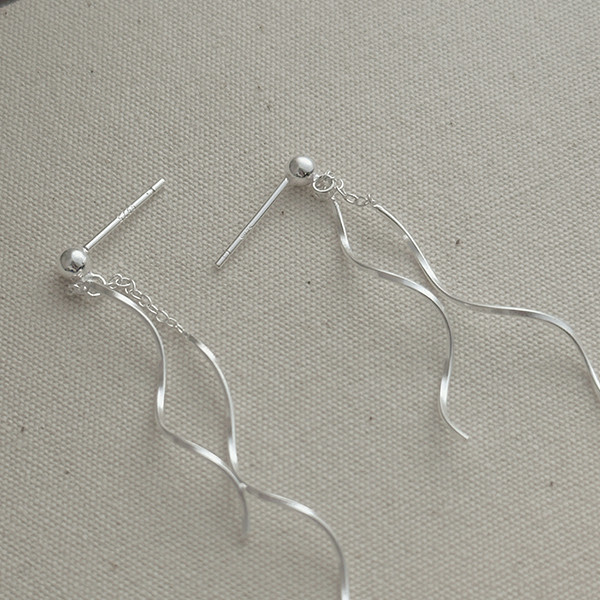 波浪細流蘇 純銀垂墜耳環 
