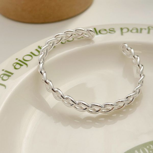 時髦！交錯編織 厚磅純銀手鐲 