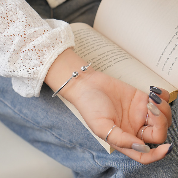 實心簡約圓珠 純銀手鐲 
