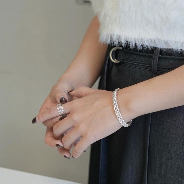 時髦！交錯編織 厚磅純銀手鐲 