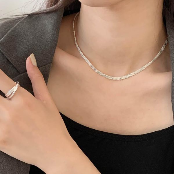 時髦寬編織 純銀項鍊 