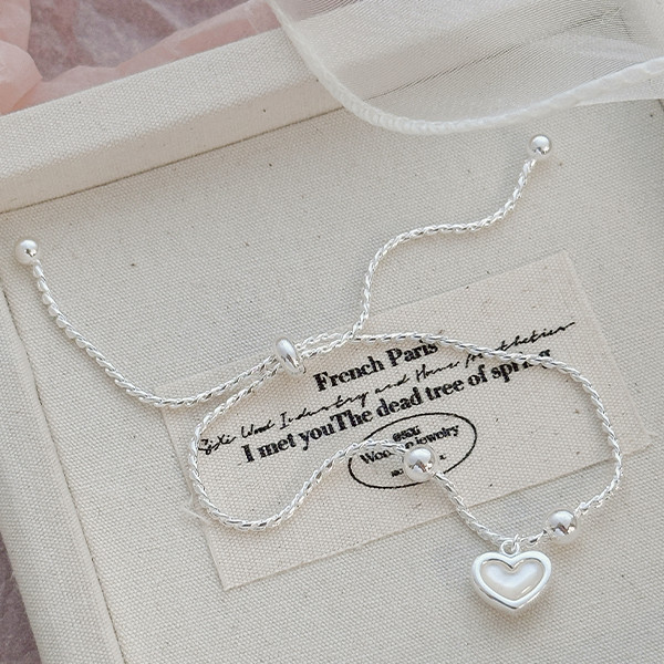 厚磅！貝殼浪漫 愛心圓珠抽繩手鍊 